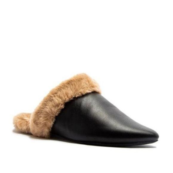 Faux Fur Lined Pointed Toe Mule in Black - Picture 4 of 6